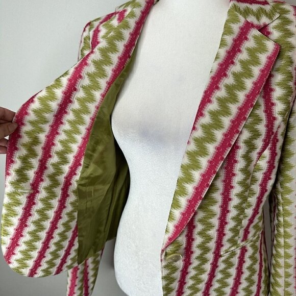 LAFAYETTE 148 New York Womens Green & Pink One Button Collar Blazer Jacket Sz 4 - Picture 8 of 12